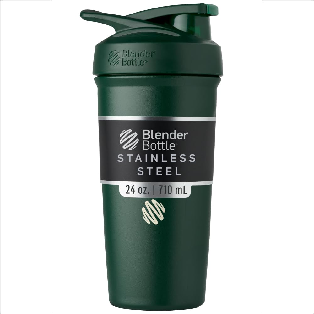 BlenderBottle vista frontal 24 oz verde muestra diseño y capacidad