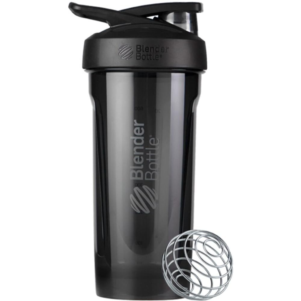 BlenderBottle vista frontal botella Tritan negra para mezclas sin fugas