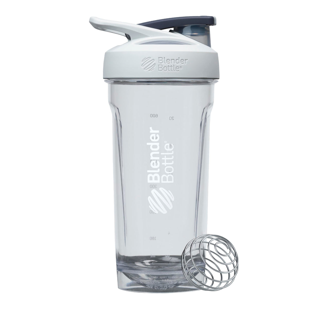 BlenderBottle vista frontal gris mostrando diseño y capacidad, ideal para transporte