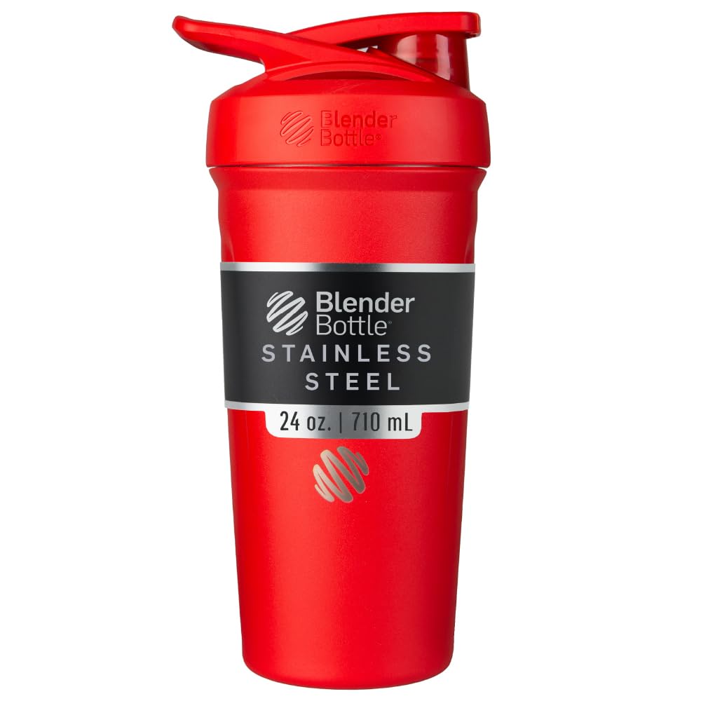 BlenderBottle frontal rojo mostrando el diseño elegante y práctico