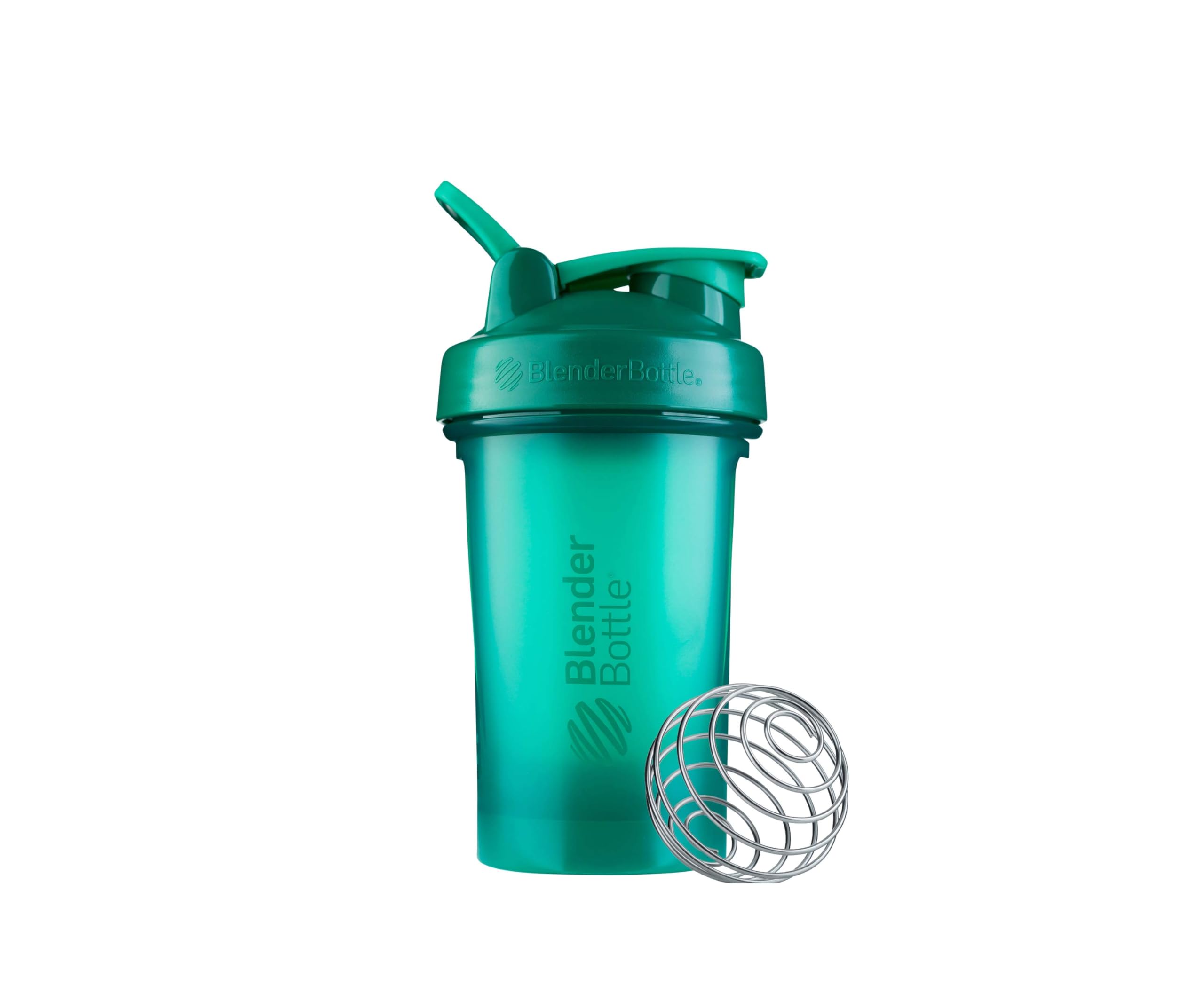BlenderBottle Classic V2 color Emerald Green vista frontal, diseño compacto y transporte fácil