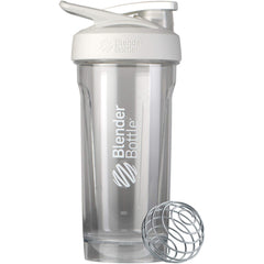 BlenderBottle vista frontal del envase blanco con diseño resistente
