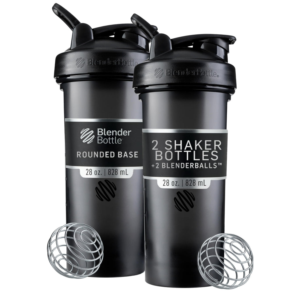 BlenderBottle vista frontal del pack de dos, diseño negro y cierre hermético