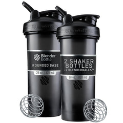 BlenderBottle vista frontal del pack de dos, diseño negro y cierre hermético