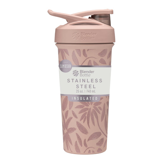 BlenderBottle vista frontal con diseño floral y estilo elegante para uso diario