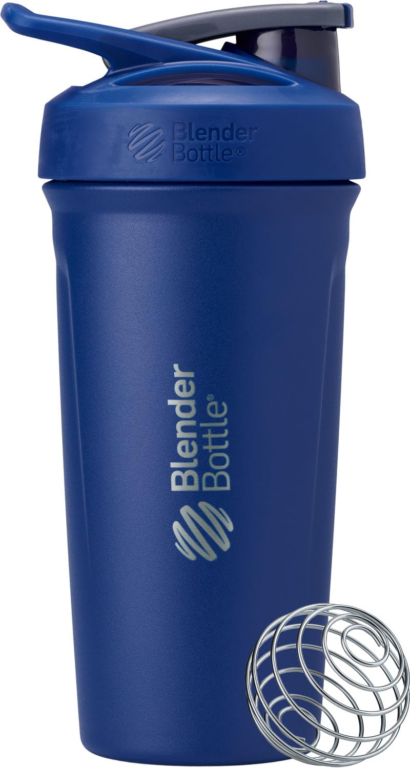 BlenderBottle frontal reflex blue mostrando cierre seguro y asa ergonómica para transporte cómodo