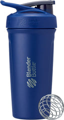 BlenderBottle frontal reflex blue mostrando cierre seguro y asa ergonómica para transporte cómodo