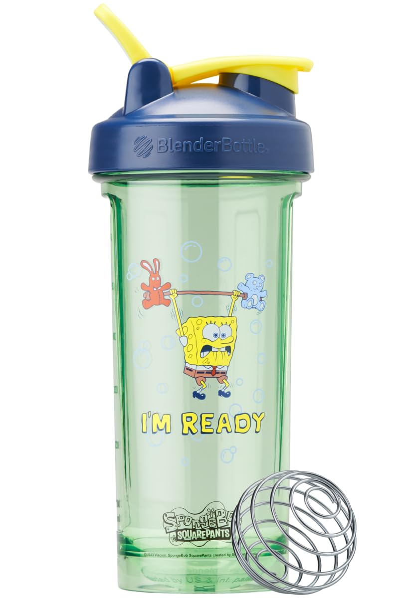BlenderBottle ProSeries frontal azul mostrando diseño y tapa segura para transporte