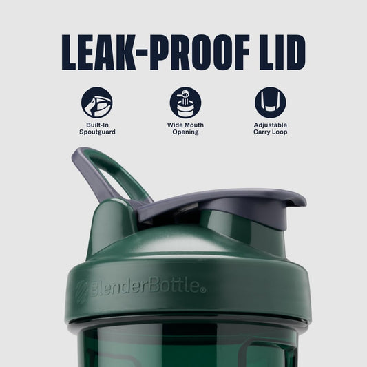 BlenderBottle con tapa roscada y SpoutGuard que protege el pico y evita suciedad