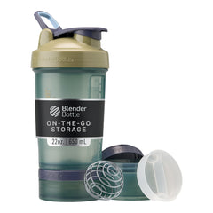 BlenderBottle ProStak vista frontal tan, portátil y todo en uno