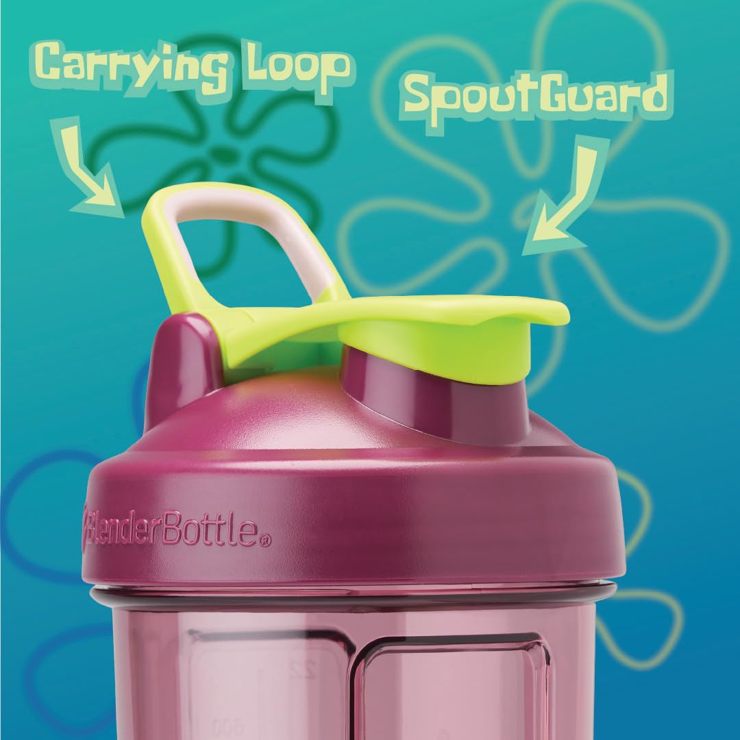 BlenderBottle detalle de la tapa y SpoutGuard, BlenderBottle protege la boquilla y evita suciedad