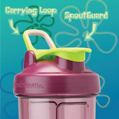BlenderBottle detalle de la tapa y SpoutGuard, BlenderBottle protege la boquilla y evita suciedad