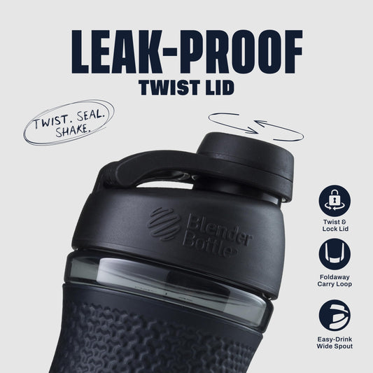 BlenderBottle SportMixer detalle del tapón giratorio seguro y fácil uso