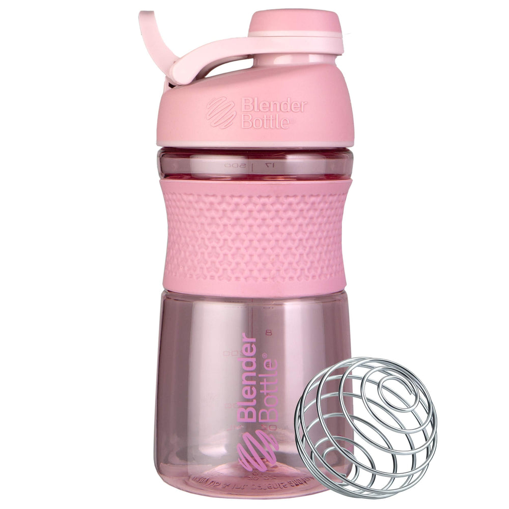 BlenderBottle SportMixer frente color Rose muestra diseño y cierre seguro