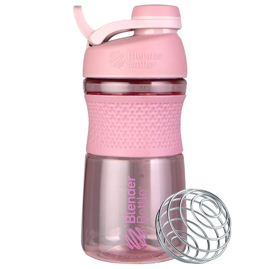 BlenderBottle SportMixer frente color Rose muestra diseño y cierre seguro