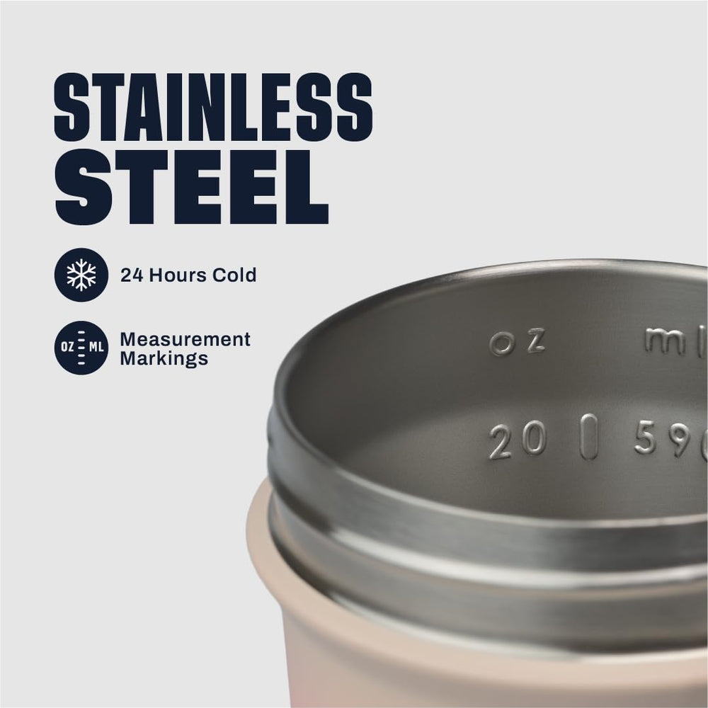 BlenderBottle Strada Sleek primer plano acero inoxidable y acabado resistente