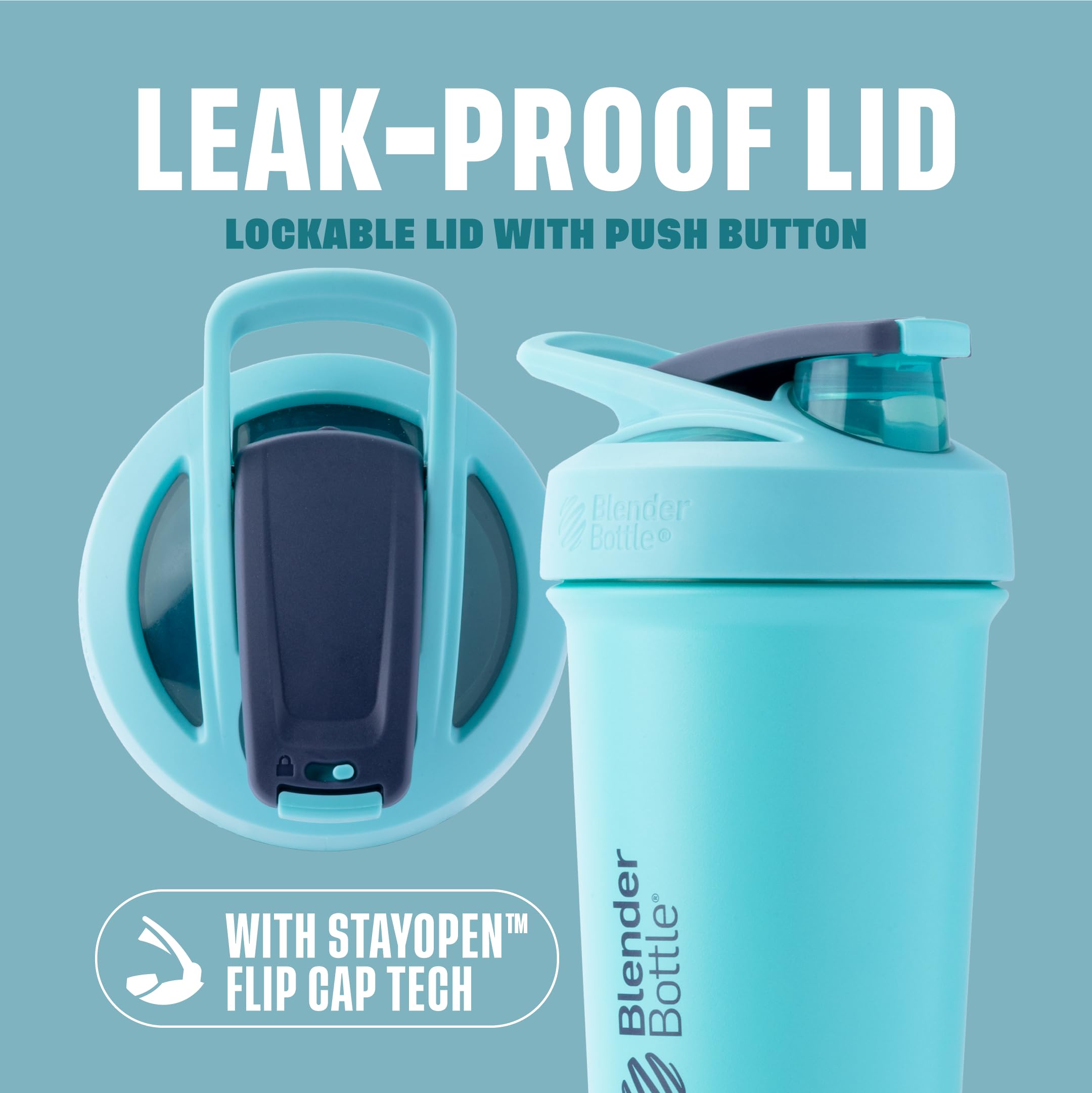 Detalle del agarre BlenderBottle que facilita sostener y beber con seguridad