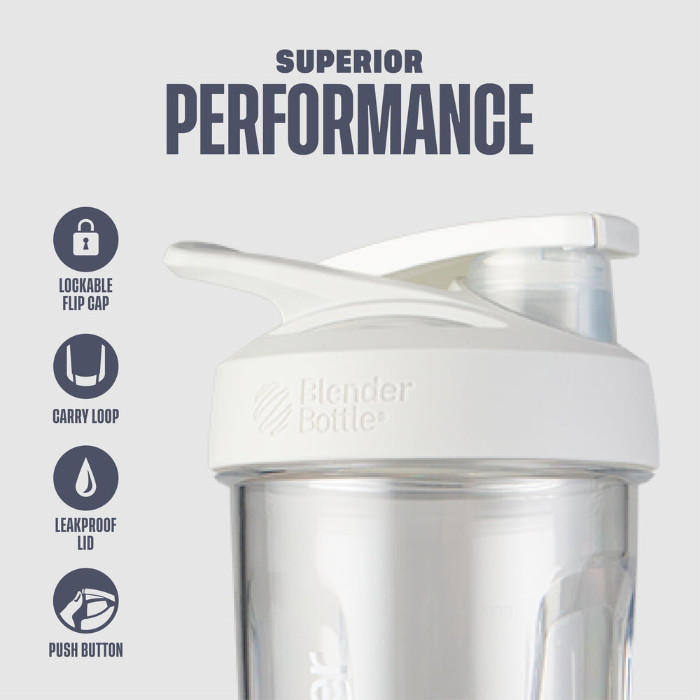 BlenderBottle detalle de la tapa con botón y seguro antiapertura beneficioso