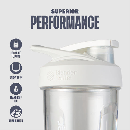 BlenderBottle detalle de la tapa con botón y seguro antiapertura beneficioso