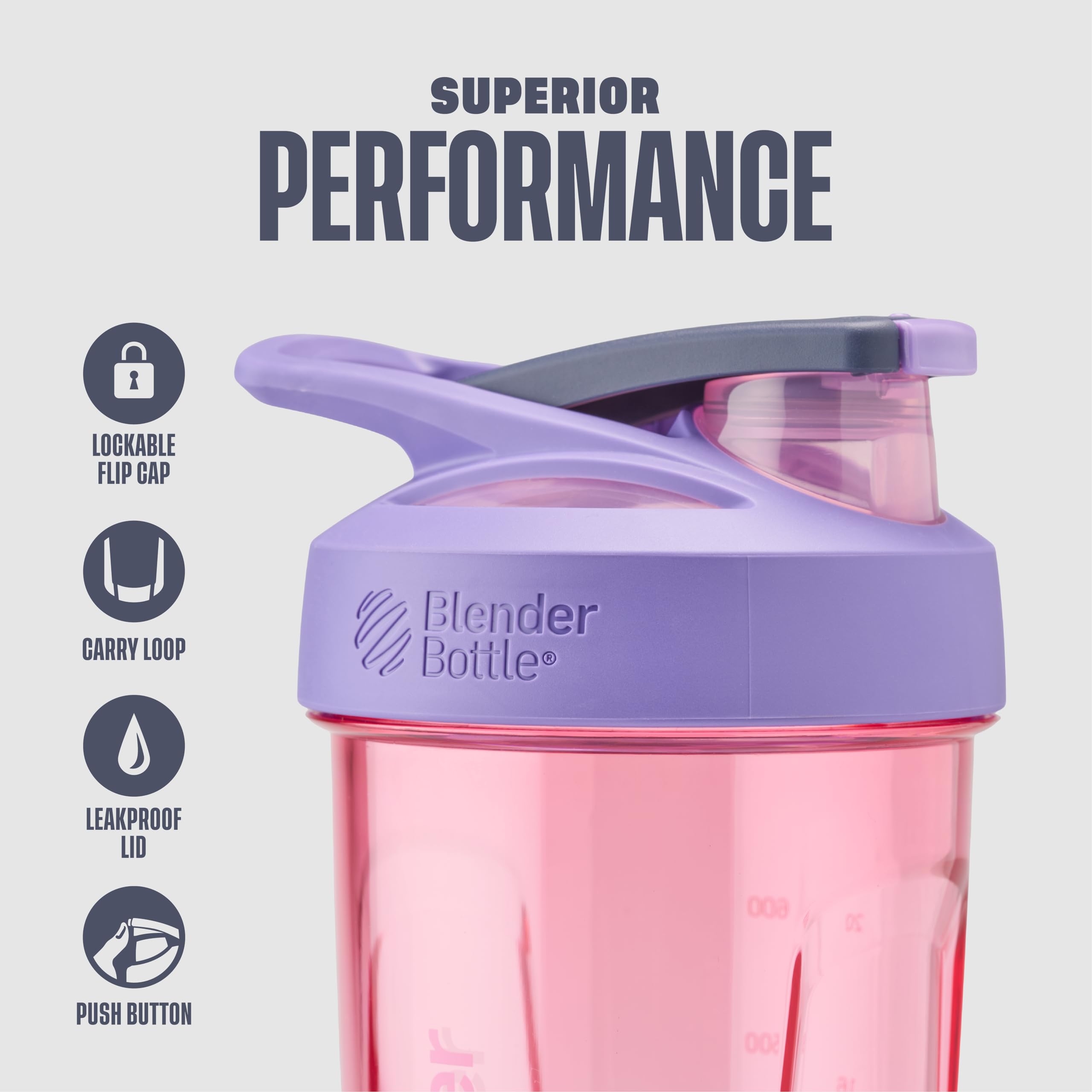 BlenderBottle detalle de tapa con seguro deslizante y beneficio antiderrame