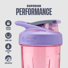 BlenderBottle detalle de tapa con seguro deslizante y beneficio antiderrame