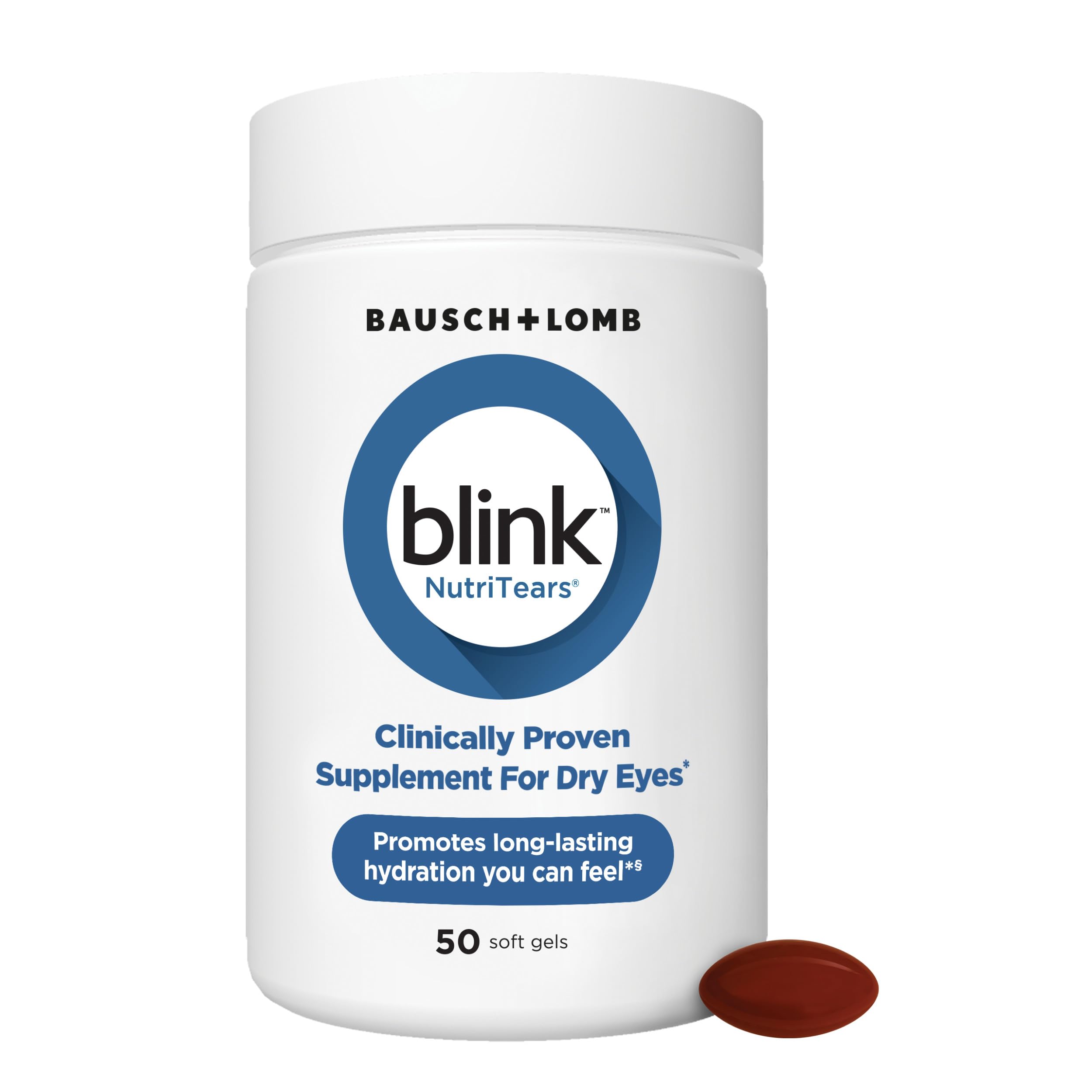 Blink frasco frontal mostrando 50 cápsulas para alivio hidratación