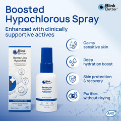 Neblina fina de BlinkBetter BetterLids demostrando aplicación sin frotar