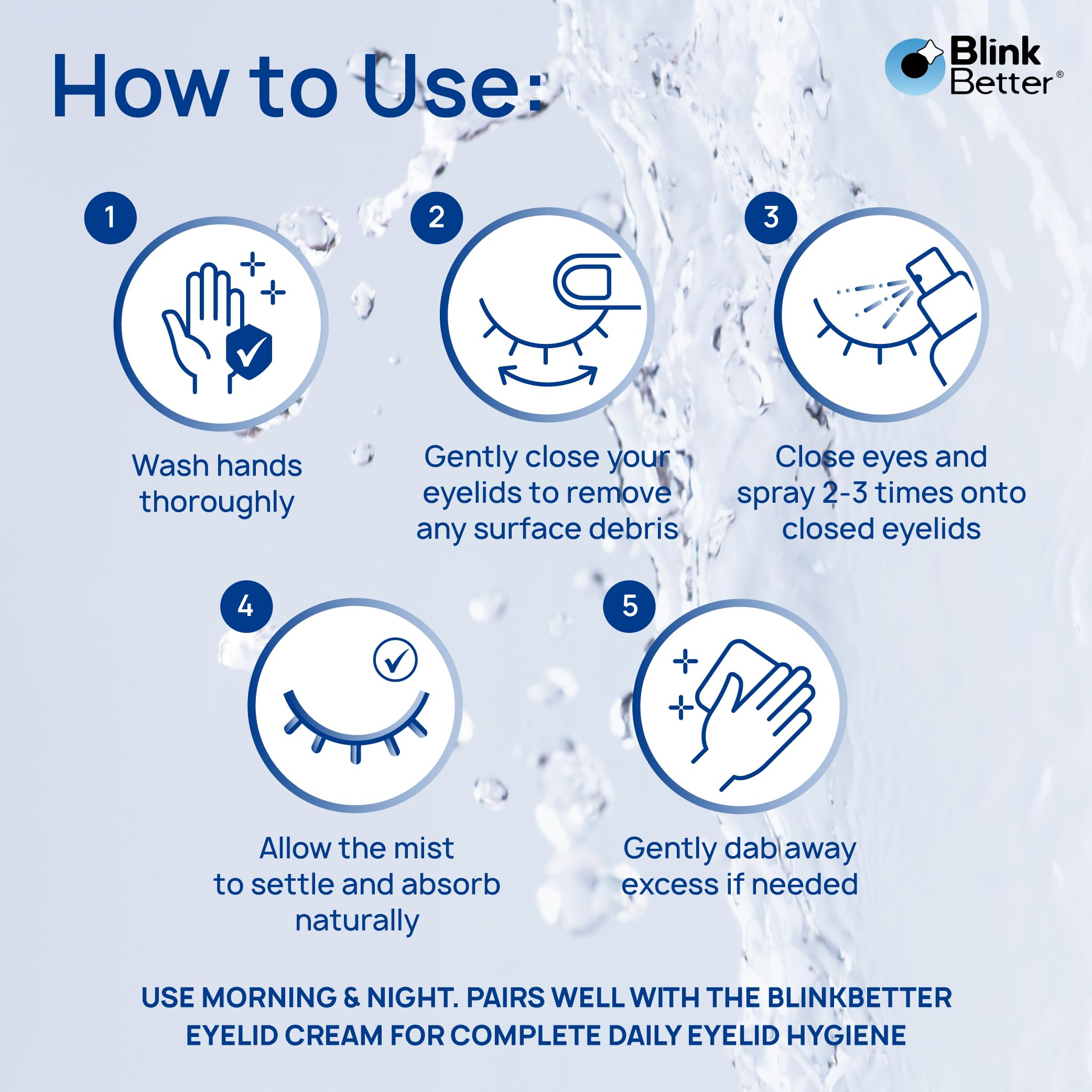Etiqueta de BlinkBetter BetterLids mostrando ingredientes como HOCl y ectoin