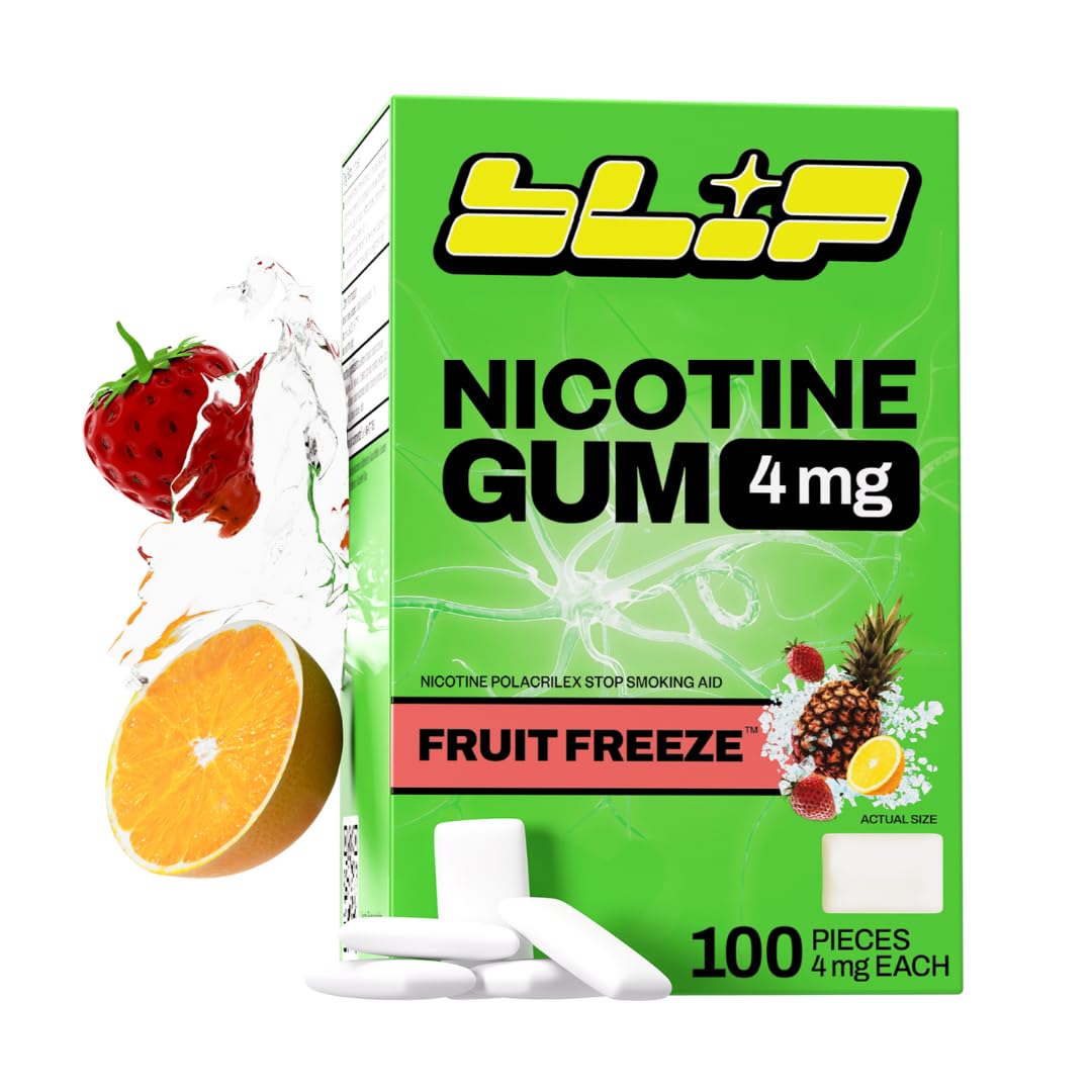 Blip chicle 4mg frente del empaque mostrando cantidad y sabor Fruit Freeze, ayuda a controlar antojos
