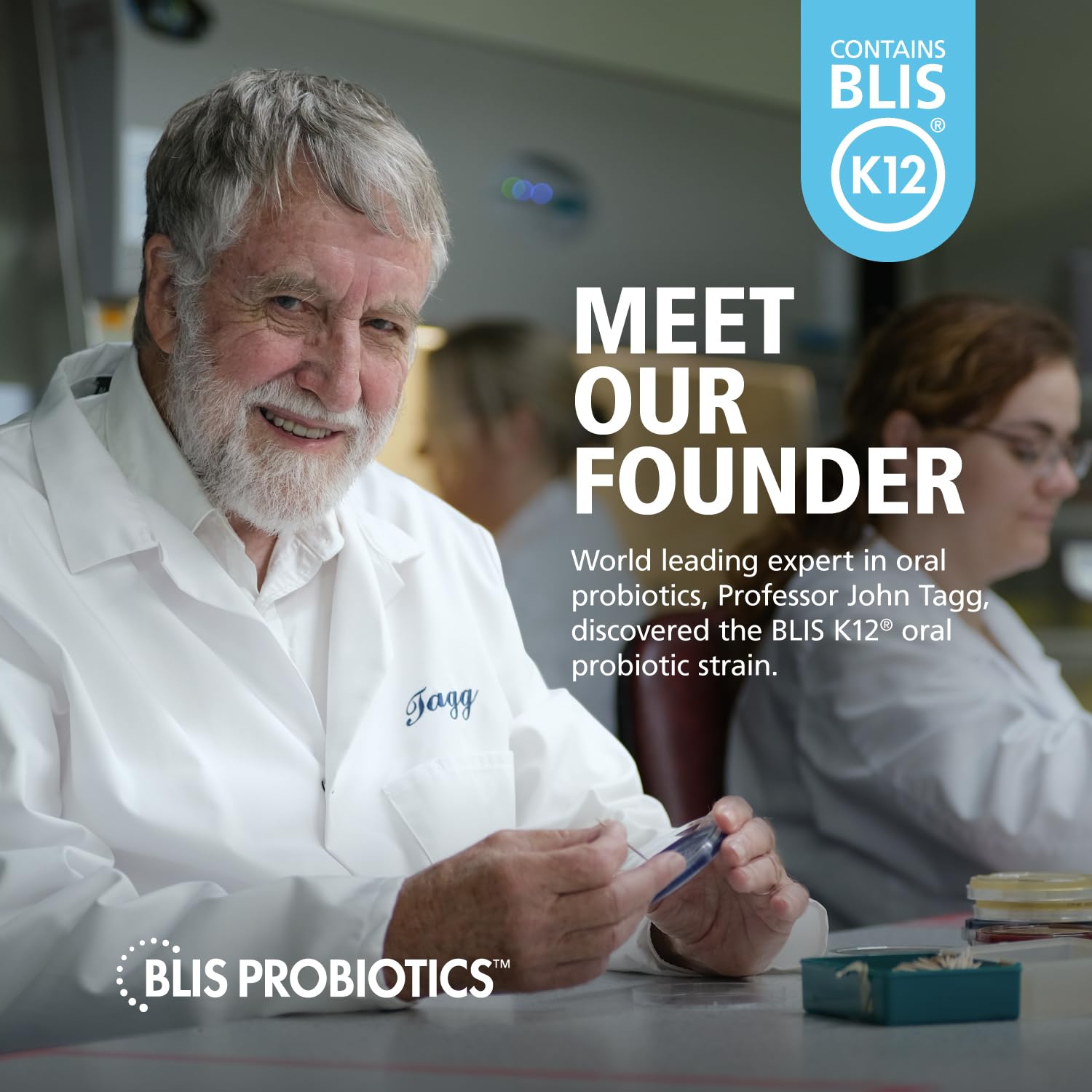 Etiqueta del producto BLIS con información de CFU y alérgenos visible