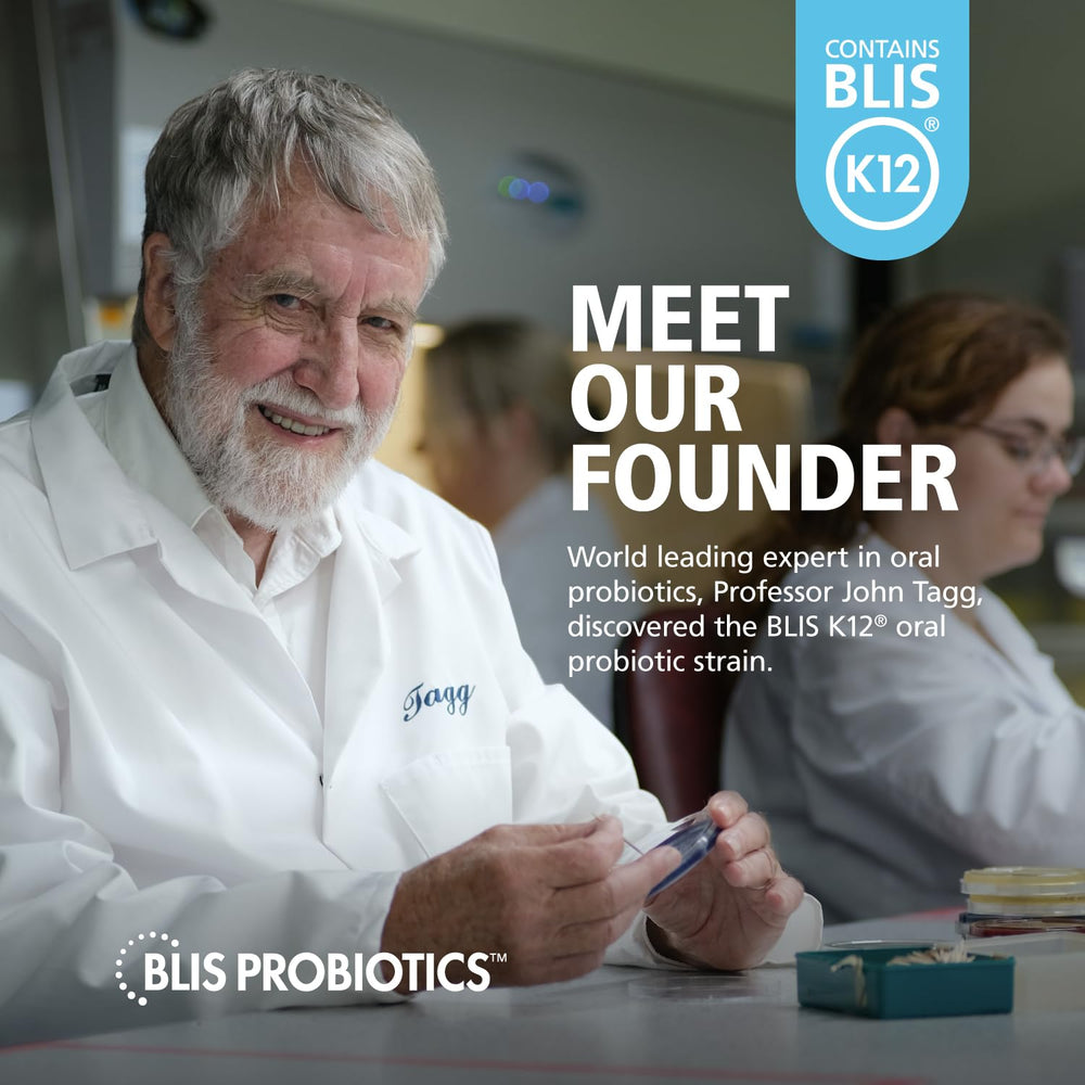 Etiqueta del producto BLIS con información de CFU y alérgenos visible