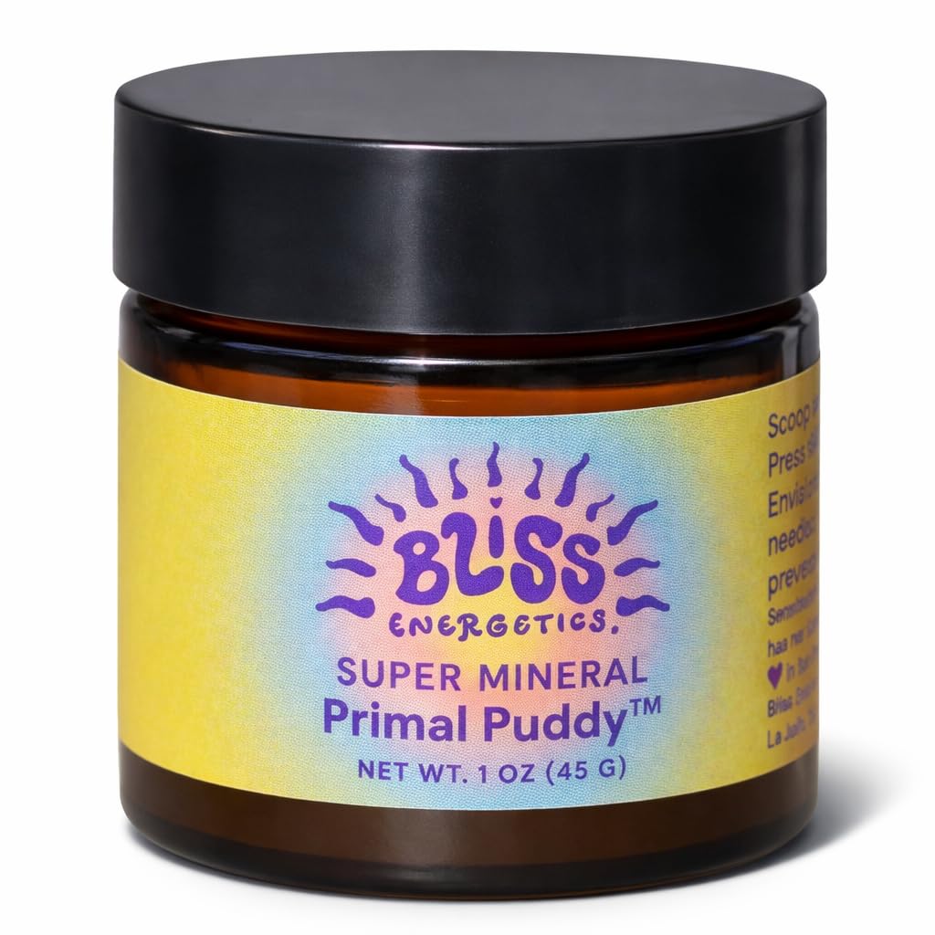 Bliss Energetics frasco frontal mostrando la presentación 1oz y beneficios