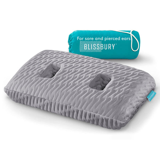 BLISSBURY vista frontal de la almohada lista para usar con protección auricular