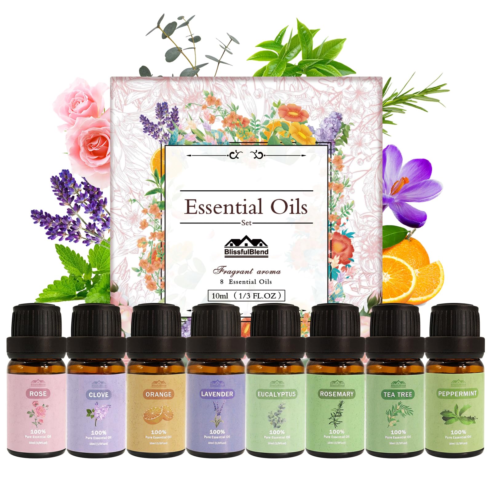 BlissfulBlend set frontal mostrando los ocho frascos y variedad
