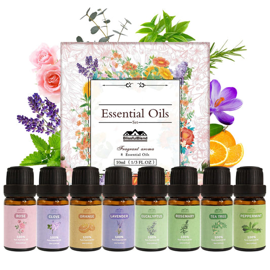 BlissfulBlend set frontal mostrando los ocho frascos y variedad
