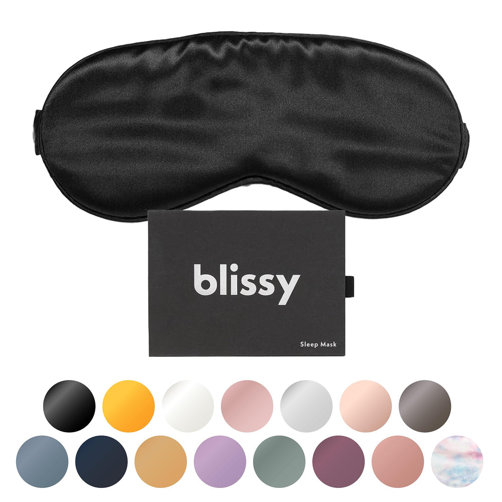 BLISSY antifaz frontal mostrando cobertura y corte contorneado para bloqueo de luz