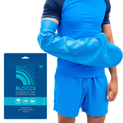 BLOCCS empaque frontal mostrando funda larga y beneficios impermeables