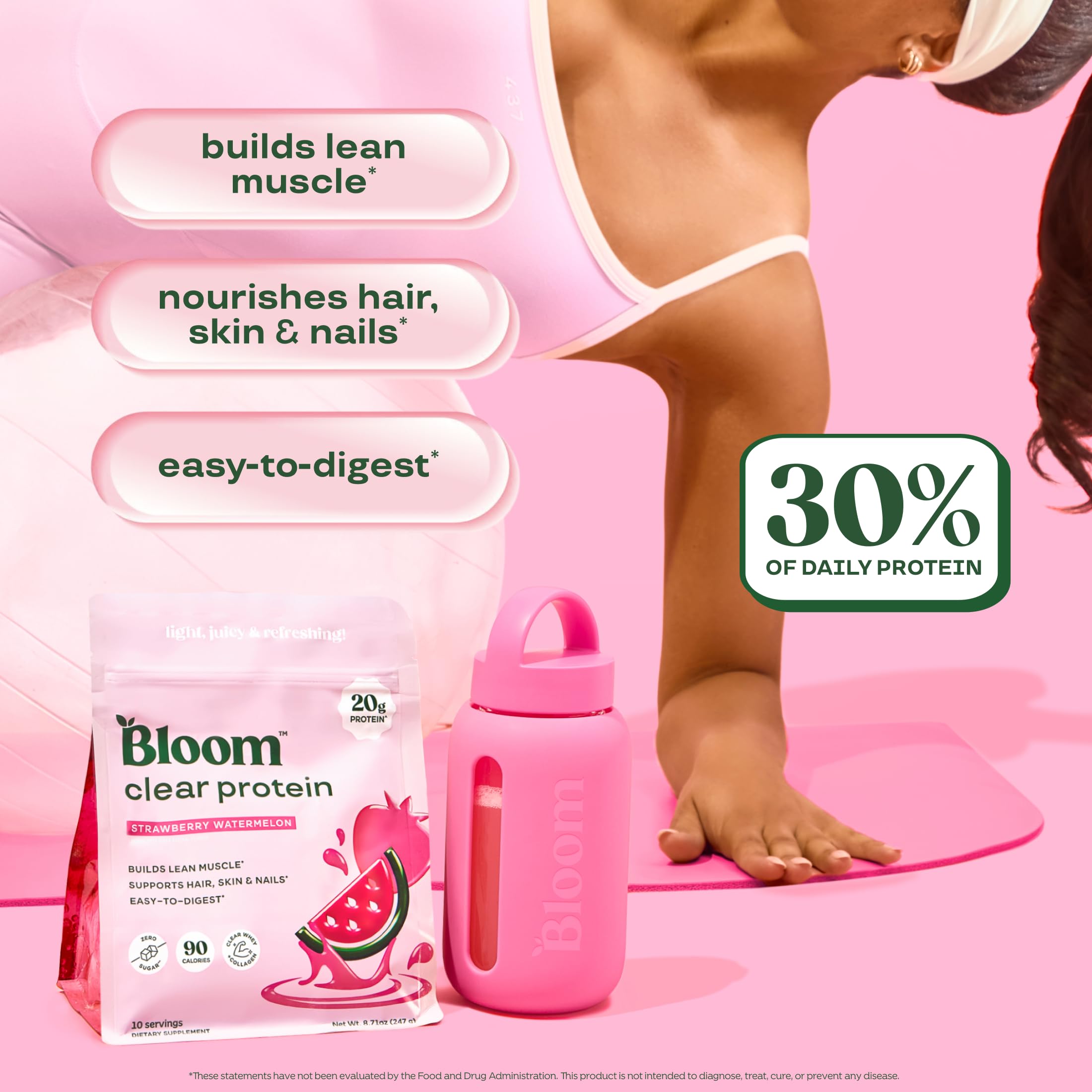 Bebida preparada Bloom Nutrition en vaso fría y refrescante después ejercicio
