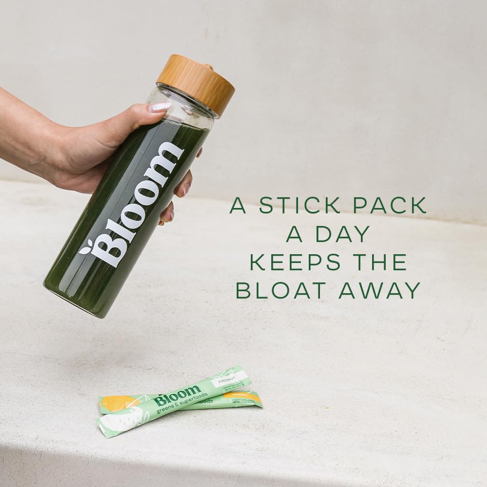 Bloom Nutrition batido matutino con frutas ilustrando conveniencia y sabor agradable