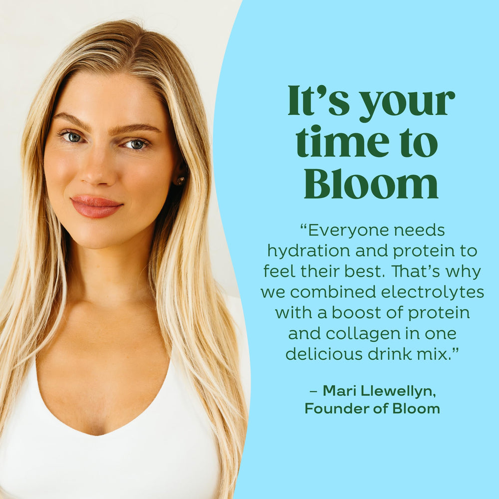 Bloom Nutrition sobres en bolso de viaje, hidratación conveniente para desplazamientos