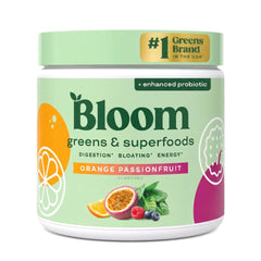 Bloom Nutrition frente del envase muestra etiqueta y porciones para conveniencia