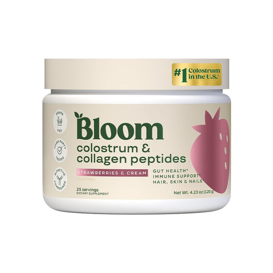 Bloom Nutrition envase frontal mostrando el producto y beneficios claros