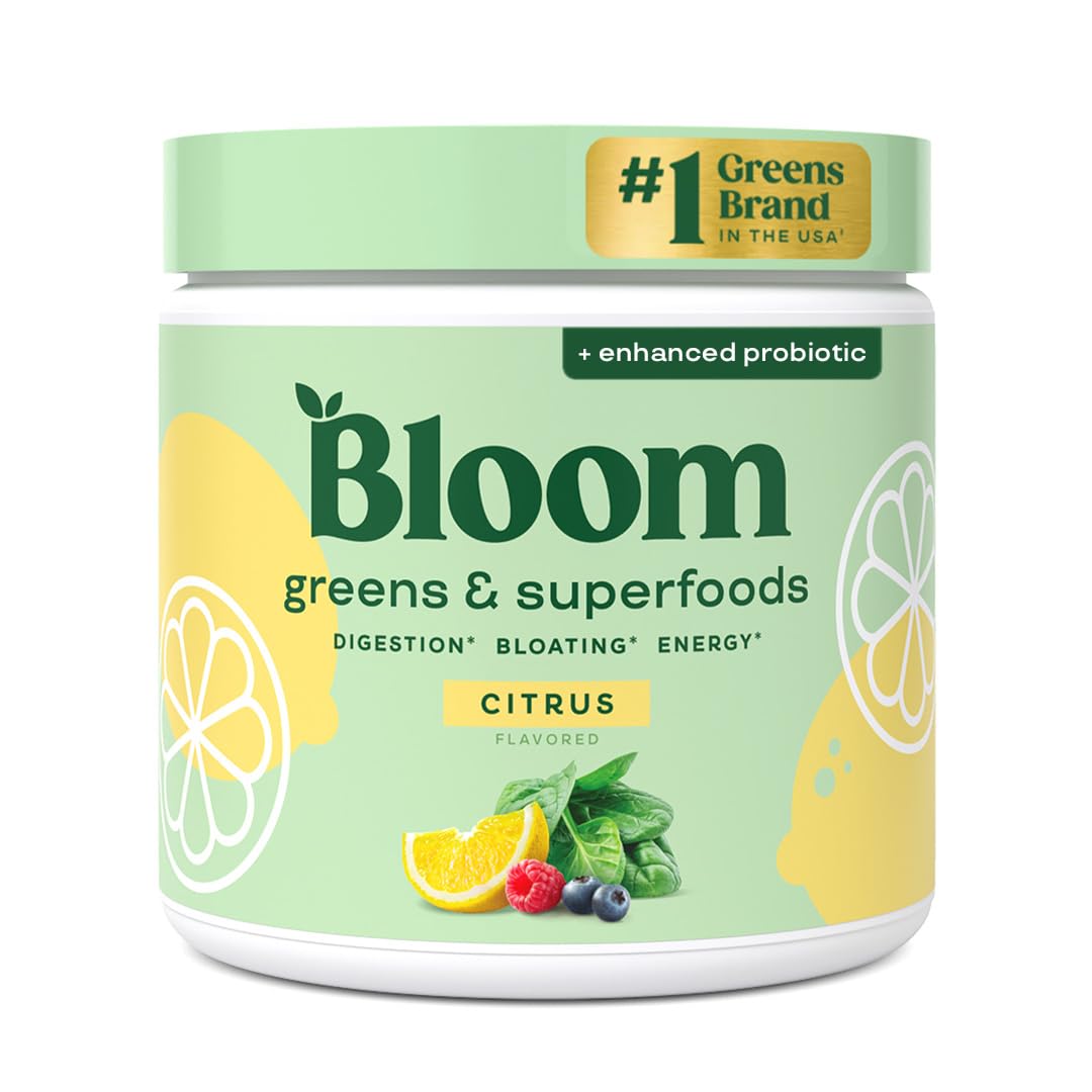 Bloom Nutrition frente del envase mostrando etiqueta y beneficio de 30 servicios