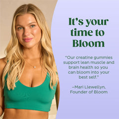 Escena lifestyle Bloom Nutrition en bolsa de deporte, portátil y sabrosa