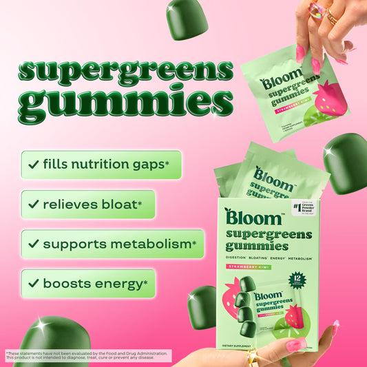 Bloom Nutrition paquetes individuales apilados para llevar y control de dosis