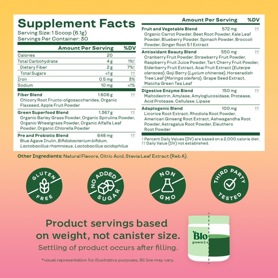 Bloom Nutrition ingredientes naturales con spirulina y chlorella para nutrientes vegetales