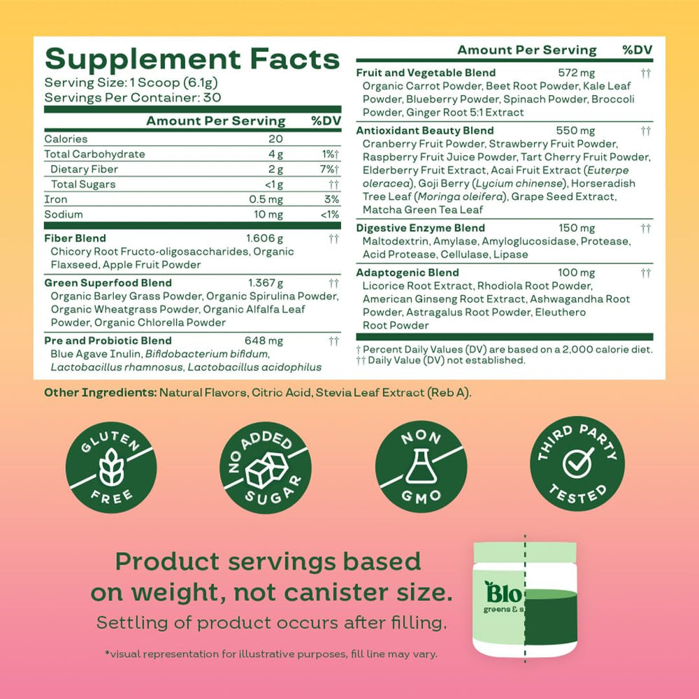 Bloom Nutrition ingredientes naturales con spirulina y chlorella para nutrientes vegetales