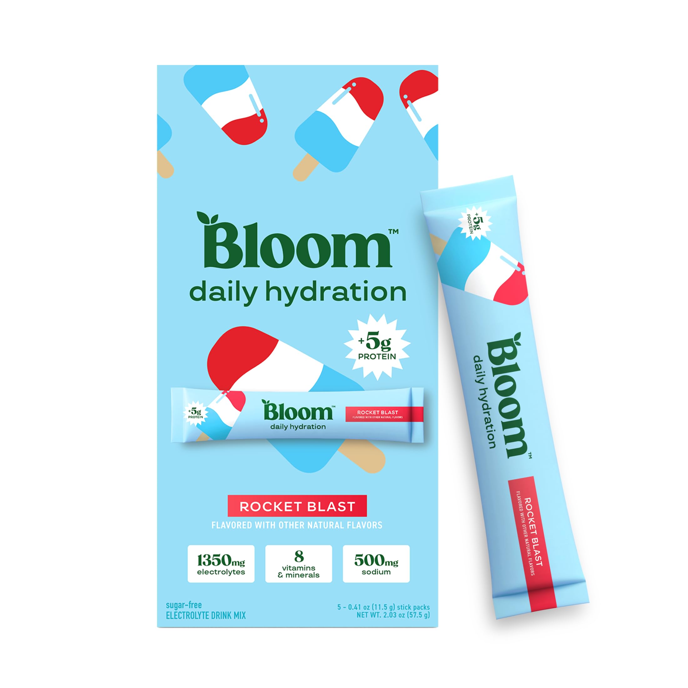 Bloom Nutrition pack frontal mostrando sobres y caja, solución portátil de hidratación