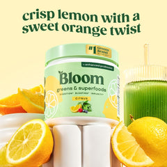 Bloom Nutrition polvo textura cerca que destaca ingredientes en polvo y facilidad de mezcla