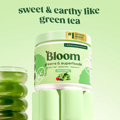 Bloom Nutrition polvo verde textura fina que facilita la mezcla